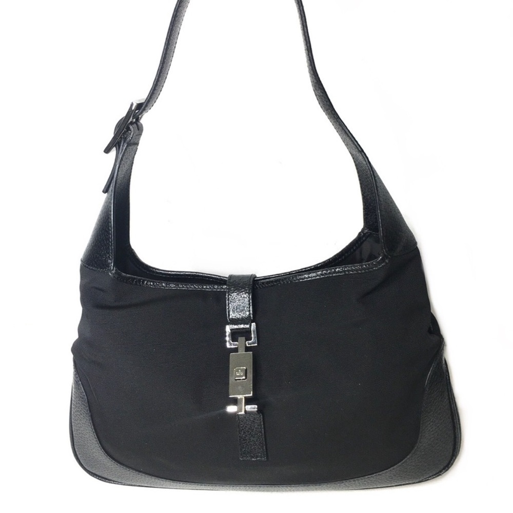SOLD 8/17 Authentic Gucci Jackie hobo bag leather trimmed w/canvas gently used